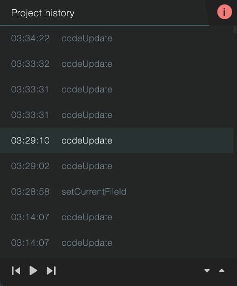 Screenshot of the project history section in the app