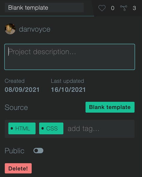 Screenshot of the project meta section of the app